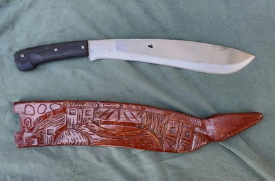 JEST Bolo 70's Tim Waid Handmade Philippines Machete Knife 13” Blade Wood Sheath - Image 1 of 4