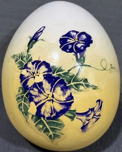 Vintage K’s Collection Ceramic Yellow Easter Egg Morning Glory Flower Design 5” - Picture 1 of 7