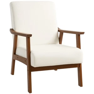 HOMCOM Boucle Accent Chair Armchair W/ Wide Seat for Living Room Bedroom, White - Picture 1 of 11