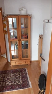Alter Vitrinen-Schrank Naturholz Glastür, 3 Fachböden, 182x 98x 50 cm, 30-50er ? - Bild 1 von 2