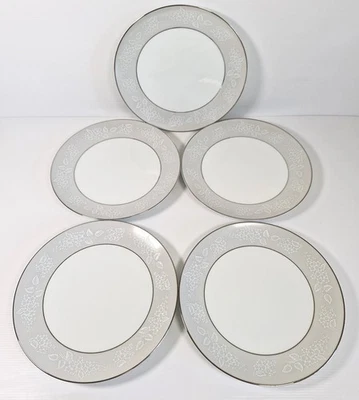5 Noritake Damask Salad Entrée Plates Porcelain Grey 23cm 9" Vintage Japan - image 1 of 4