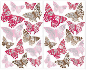 FOIL accented BUTTERFLIES wall stickers 26 big decals pinks & browns room decor