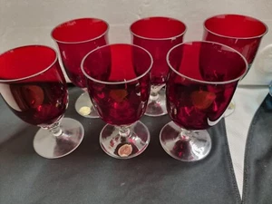 6 Vintage Ruby Red Glasses/desert Cups Crystal Bohemia. Czechoslovakia 1950’s. - Picture 1 of 4