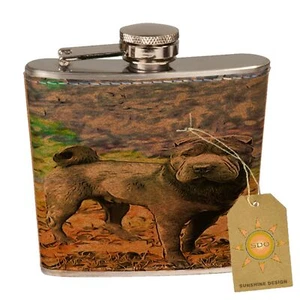 Blau Shar Pei Herbst Blätter Leder Tasche Flachmann - Bild 1 von 1