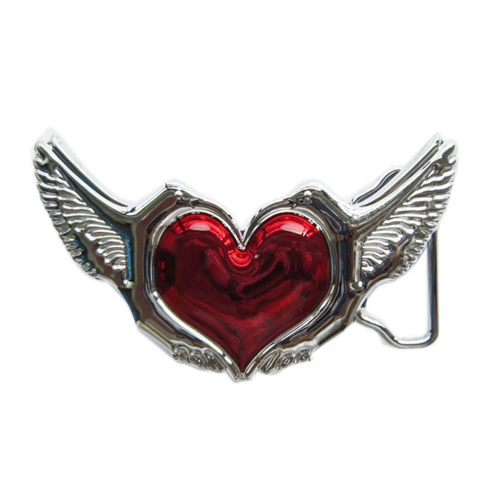 Hebilla de cinturón de metal con acabado cromado Red Heart Love Birds Wing Foto 1 de 1