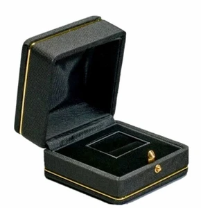 Black satin gold detail Ribbed Designer ring box Fast free postage - Picture 1 of 2