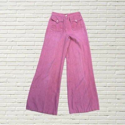 Винтажные джинсы 70-х с розовым колокольчиком снизу - высокая посадка расклешенные ноги хиппи - Изображение 1 из 4