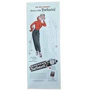 1950 Vintage barbasol print ad Lady Skier Kissing Boyfriend  - Picture 1 of 1