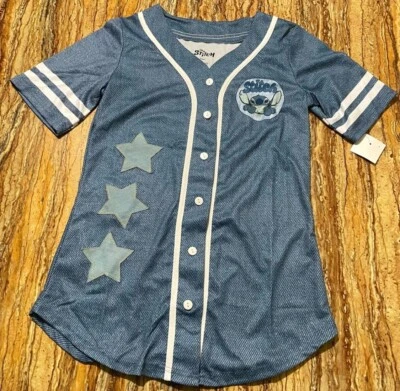 Disney Stitch Baseball Jersey Large Denim Blue Button Up Stitch Jersey - Image 1 of 4