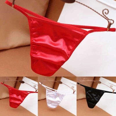 Underwear Sexy Mens Satin Panties High Cut Bikini Briefs G-string T-back Thong - Image 1 of 4