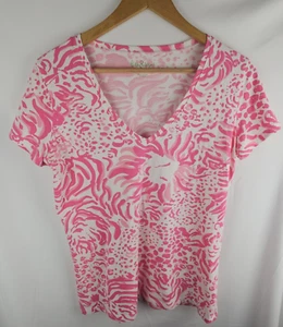 Lilly Pulitzer Womens Sz Medium Get Spotted Pink Michelle Print Short Sleeve Top - Picture 1 of 7