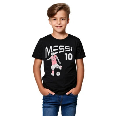 Messi 10 Kicking Soccer Ball Boy's Black T-Shirt. Boy's Sizes S-XL. Brand New! - Image 1 of 2