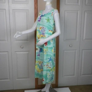 Hawaiian Tropical Sundress Womens Dress Medium Flowers Fish Sea Shells Starfish - Picture 1 of 4