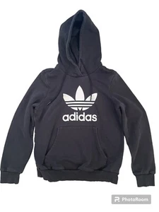 ADIDAS Pullover Hoodie Sweatshirt Black Trefoil Logo Size Youth L/ Women's Sz S - Picture 1 of 3