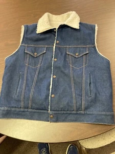 Vintage DeFossi Denim Vest Jean Sherpa Lined Men’s Large - Picture 1 of 12