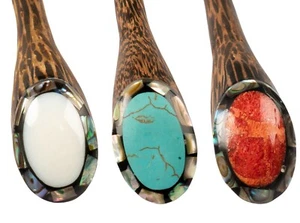Spille per capelli in legno fatte a mano con perla a guscio molti design - Foto 1 di 73