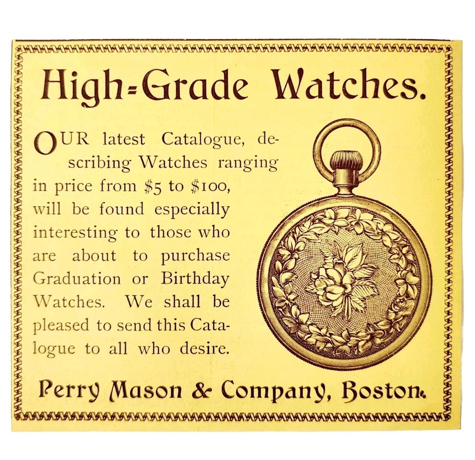 Relojes de Bolsillo Perry Mason 1897 Anuncio Joyería Victoriana ADBN1aaa Foto 1 de 1