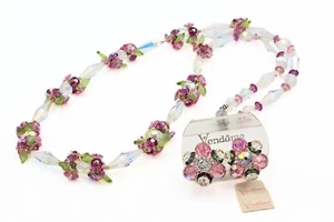 Luxurious Bedazzled Vendome Pink Green Glass AB Crystals Bead Necklace Set - Picture 1 of 19