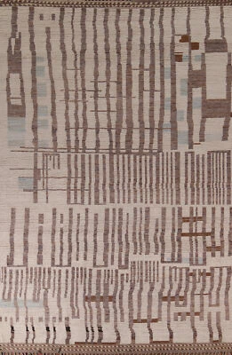 Modern Handmade Luxury Hand-Knotted Moroccan Wool Area Rugs Living Room 9x12 ft - Image 1 of 4