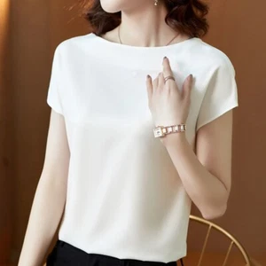 Tops T-shirt Dating Elegant Inelastic Lady Pullover Satin Short Sleeve - Picture 1 of 48