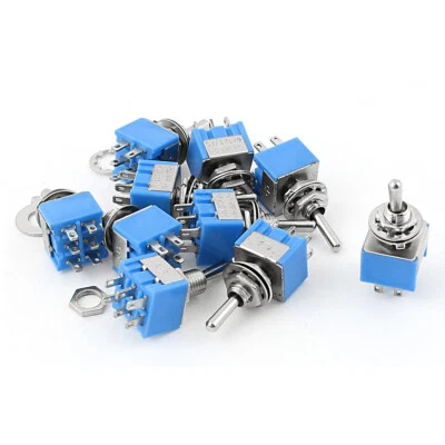10pcs AC 125 V 6A NO/OFF/NO DPTD Enclavamiento Mini Toggle Interruptor Azul 6mm - Imagen 1 de 2