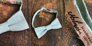VTG SEAFOAM GREEN SKINNY BOW TIE COURSE WOVEN COTTON HANDMADE EUC 2" WIDE - Picture 1 of 5