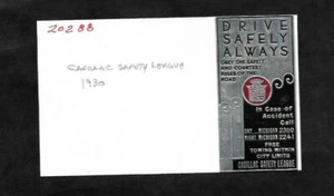 Cadillac Safety League 1930 "Drive Safely" etiqueta de aluminio... archivo Angell MFG - Imagen 1 de 2
