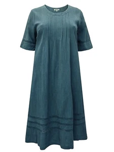DW Shop Midi Dress Lace Trim Pintuck Crinkle TEAL Sizes 10 12 14 - Picture 1 of 3