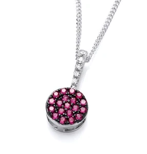925 Sterling Silver Ruby Cz Cluster Drop Pendant Necklace + 16 18 20" Chain - Picture 1 of 10