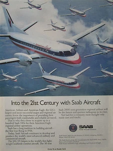 9/1989 PUB AVION SAAB 340 AIRCRAFT AMERICAN EAGLE AIRLINE ORIGINAL AD - Picture 1 of 1