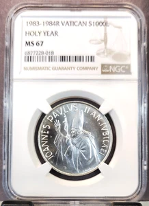 1983 1984 VATICAN SILVER 1000 LIRE HOLY YEAR NGC MS 67 BRIGHT GEM BU - Picture 1 of 3