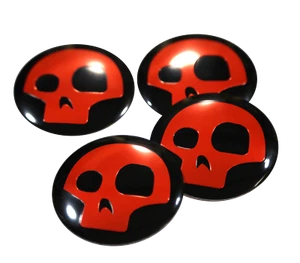 4x RED PUNISHER SKULL Wheel Center Hub Cap Sticker Decal 2.20" DOME SHAPE - Picture 1 of 8