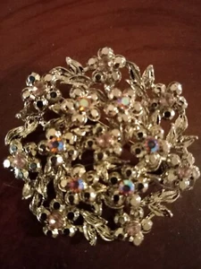 Vintage Pink Rhinestone, Silver Metal Brooch - Picture 1 of 4