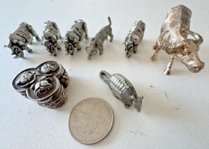 LOT OF 8 Figurines BULL,DOG,RHINOCEROS,SNUFF BOX SILVERPLATE UNIQUE DETAIL PIECE - Picture 1 of 24
