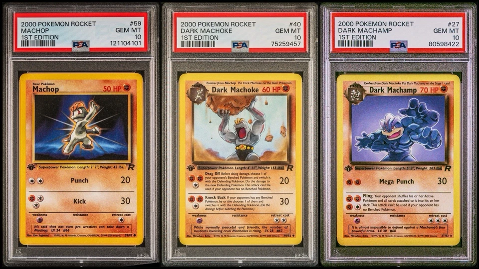 2000 Pokemon 1st Edition Team Rocket Machamp, Machoke, And Machomp PSA 10 - Image 1 of 1