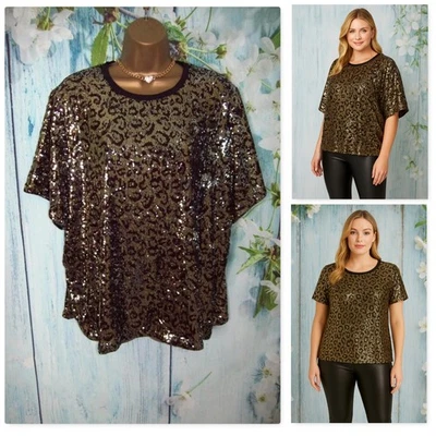 Nuevo Top Colección M&S Lentejuelas Doradas Estampado Animal Talla 24 Fiesta Navidad Noche Foto 1 de 4