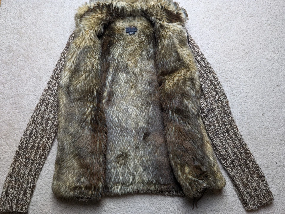 ENERGIE MISS SIXTY S vintage MEN zip wool blend faux fur lined heavy sweater Y2K - Image 1 of 4
