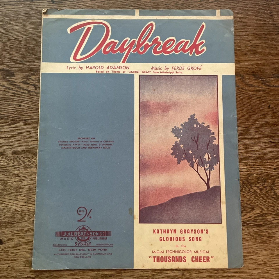 Daybreak - Harold Adamson & Grofe - Rare 1943 Sheet Music - Kathryn Grayson - Image 1 of 1
