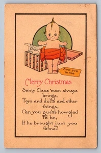 Postcard Merry Christmas Kewpie Doll Present Santy Claus c. late 1910s N468 - Picture 1 of 2