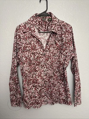 Top mujer talla XL Eddie Bauer rosa floral abotonado elástico resistente a las arrugas Foto 1 de 4