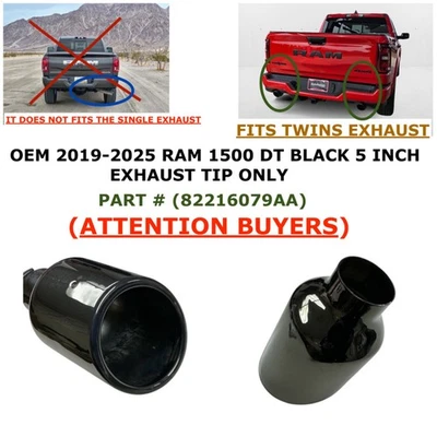 2019 20 21 22 23 24 2025 RAM 1500 DT BLACK 5 Inch exhaust tip 82216079AA - Image 1 of 4