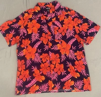 Lands’ End Mens Shirt XL Blue Red Floral Cotton Blend Camp Hawaiian Short Sleeve - Image 1 of 4