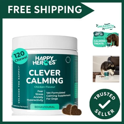 Clever Calming Dog Treats - 100% Natural Chicken Flavour, 120 Heart-Shaped Chews - Image 1 of 4