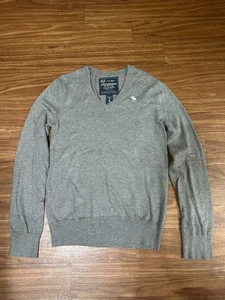 Maglione Abercrombie & Fitch grigio scollo a V donna piccolo cotone Y2K Preppy - Foto 1 di 10