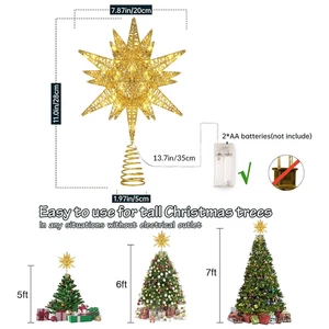 11" Christmas Tree Topper Star 3D Hollow Metal Christmas Treetop Battery Operate - Picture 1 of 6