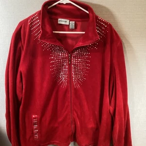 Glitter scape Women’s Red Velvet Track Jacket With Embellishments - Picture 1 of 5