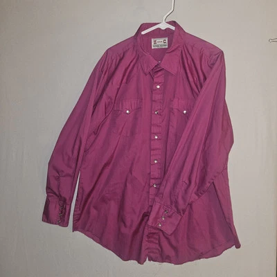 H Bar C Western Shirt Magenta Vintage 70s California Ranchwear Pearl Snap USA L Foto 1 de 4