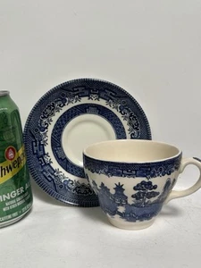 Vintage Churchill England Porzellan Blue Willow Tasse & Untertasse Set signiert - Bild 1 von 5