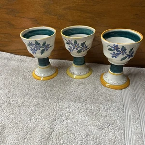 3-Stangl Pottery Terra Rose Garden Flower Goblets Vintage Wine Glasses - Picture 1 of 14