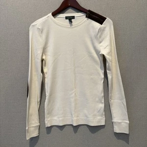 Lauren Ralph Lauren cremefarbenes Top adrette Reitsport Wildleder Ellenbogenaufnäher neu ohne Etikett Small - Bild 1 von 7